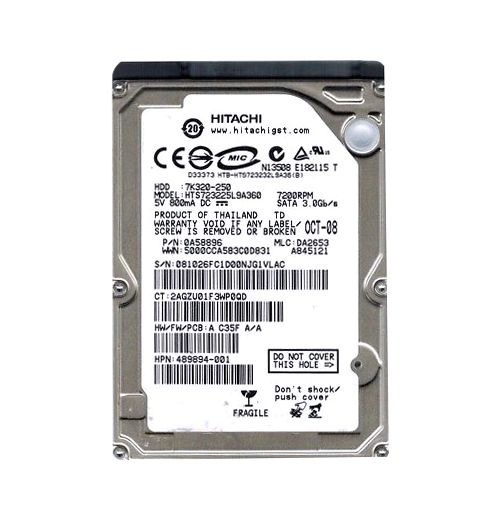 0A58896 Hitachi Travelstar 7K320 250GB 7200RPM SATA 3Gb/s 16MB Cache 2.5-inch Hard Drive