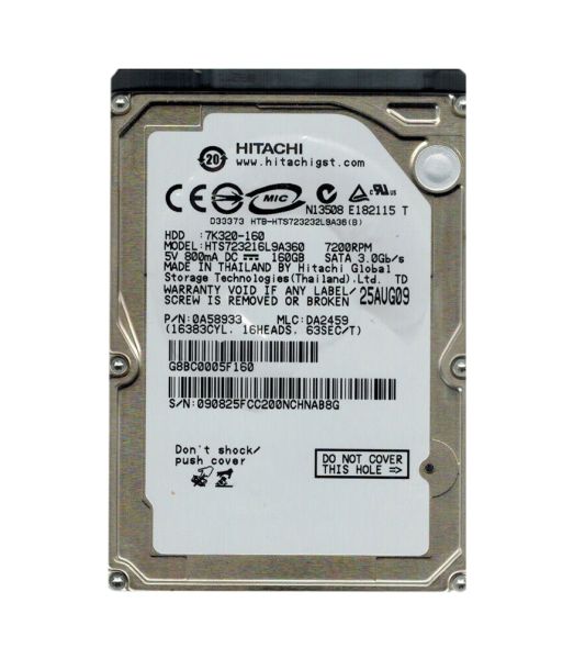 0A58933 Hitachi Travelstar 7K320 160GB 7200RPM SATA 3Gb/s 16MB Cache 2.5-inch Hard Drive