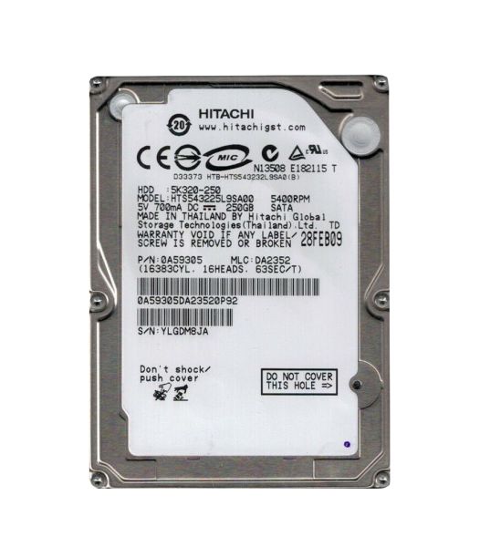 0A59305 Hitachi Travelstar 5K320 250GB 5400RPM SATA 1.5Gb/s 8MB Cache 2.5-inch Hard Drive