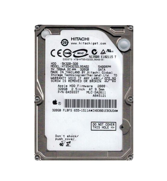 0A59337 Hitachi Travelstar 5K320 320GB 5400RPM SATA 1.5Gb/s 8MB Cache 2.5-inch Hard Drive