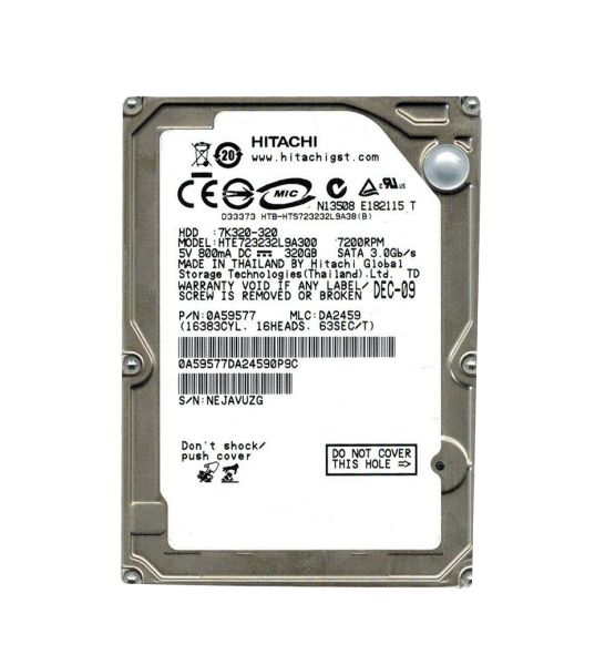 0A59577 Hitachi Travelstar E7K320 320GB 7200RPM SATA 3Gb/s 16MB Cache 2.5-inch Hard Drive