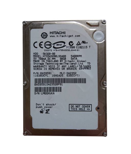 0A59591 Hitachi Travelstar 5K320 80GB 5400RPM SATA 3Gb/s 8MB Cache 2.5-inch Hard Drive