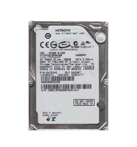 0A70342 Hitachi Travelstar 5K500.B 250GB 5400RPM SATA 3Gb/s 8MB Cache 2.5-inch Hard Drive