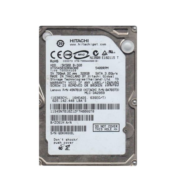 0A70373 Hitachi Travelstar 5K500.B 320GB 5400RPM SATA 3Gb/s 8MB Cache 2.5-inch Hard Drive