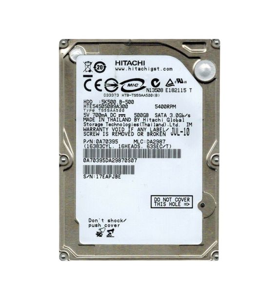 0A70395 Hitachi Travelstar E5K500.B 500GB 5400RPM SATA 3Gb/s 8MB Cache 2.5-inch Hard Drive