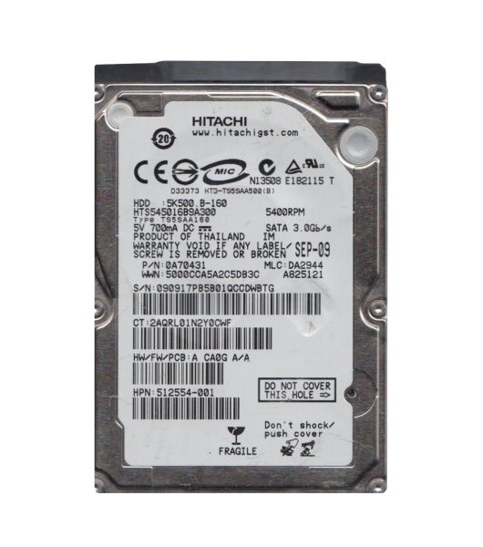 0A70431 Hitachi Travelstar 5K500.B 160GB 5400RPM SATA 3Gb/s 8MB Cache 2.5-inch Hard Drive