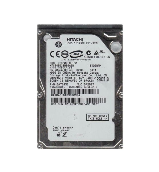 0A70451 Hitachi Travelstar 5K500.B 160GB 5400RPM SATA 1.5Gb/s 8MB Cache 2.5-inch Hard Drive