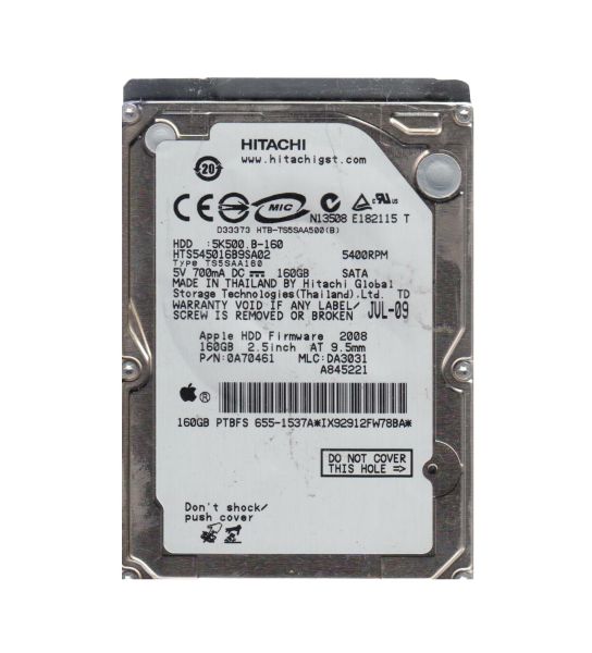 0A70461 Hitachi Travelstar 5K500.B 160GB 5400RPM SATA 3Gb/s 8MB Cache 2.5-inch Hard Drive