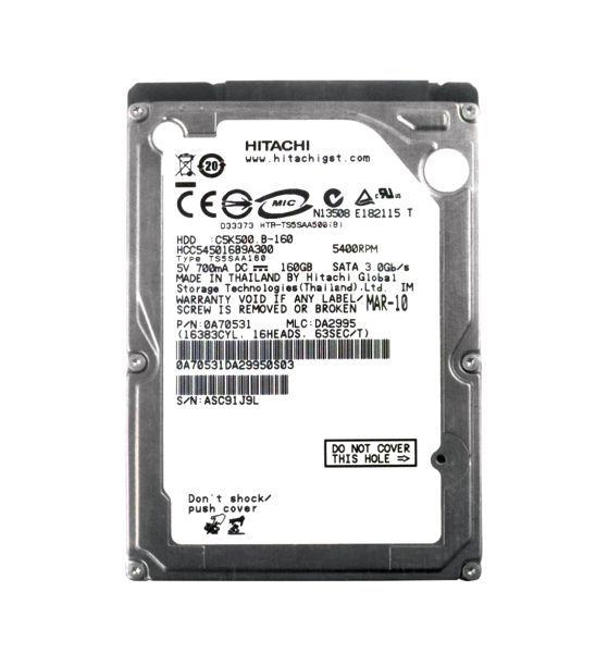 0A70531 Hitachi CinemaStar C5K500 160GB 5400RPM SATA 3Gb/s 8MB Cache 2.5-inch Hard Drive