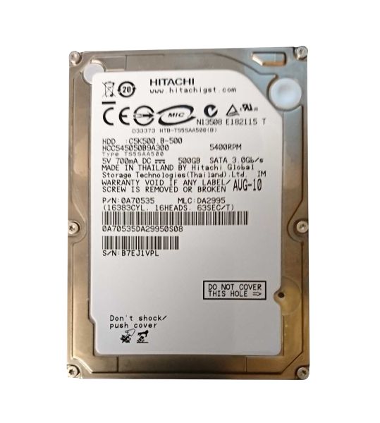0A70535 Hitachi CinemaStar C5K500 500GB 5400RPM SATA 3Gb/s 8MB Cache 2.5-inch Hard Drive