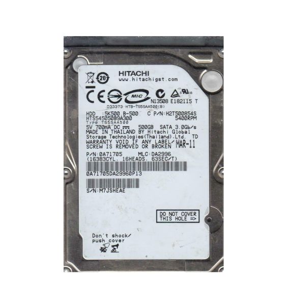 0A71705 Hitachi Travelstar 5K500.B 500GB 5400RPM SATA 3Gb/s 8MB Cache 2.5-inch Hard Drive