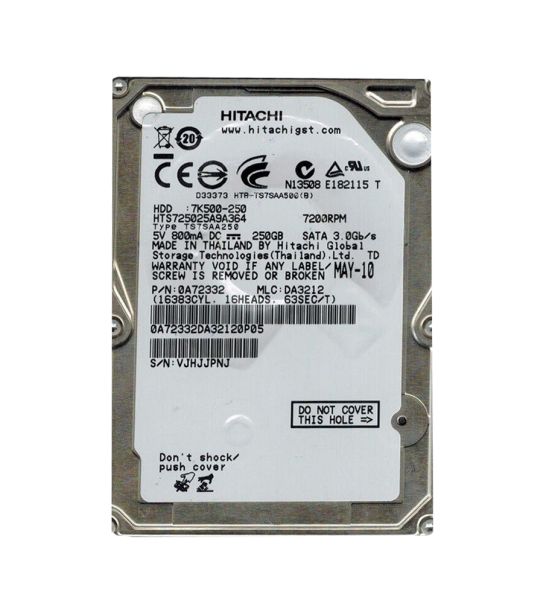 0A72332 Hitachi TravelStar 7K500 250GB 7200RPM SATA 3Gb/s 16MB Cache 7-Pin 2.5-inch Hard Drive