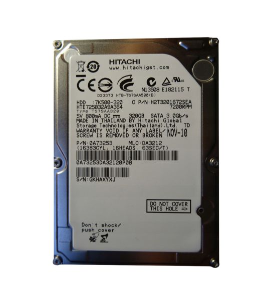 0A73253 Hitachi Travelstar 7K500 320GB 7200RPM SATA 3Gb/s 16MB Cache 2.5-inch Hard Drive