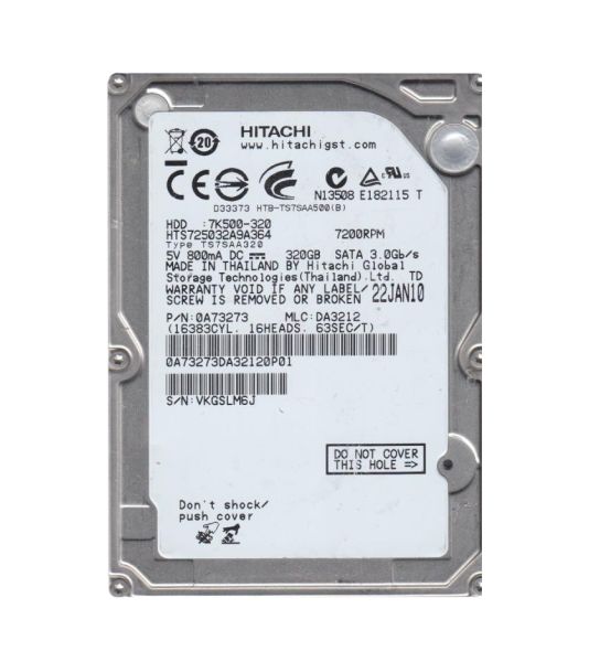 0A73273 Hitachi Travelstar 7K500 320GB 7200RPM SATA 3Gb/s 16MB Cache 2.5-inch Hard Drive