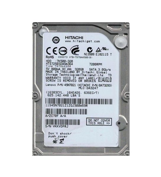 0A73293 Hitachi Travelstar 7K500 320GB 7200RPM SATA 3Gb/s 16MB Cache 2.5-inch Hard Drive