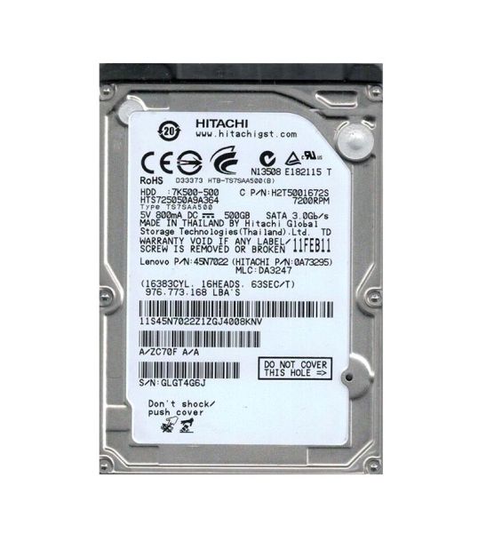0A73295 Hitachi Travelstar 7K500 500GB 7200RPM SATA 3Gb/s 16MB Cache 2.5-inch Hard Drive