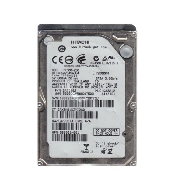 0A73302 Hitachi Travelstar 7K500 250GB 7200RPM SATA 3Gb/s 16MB Cache 2.5-inch Hard Drive