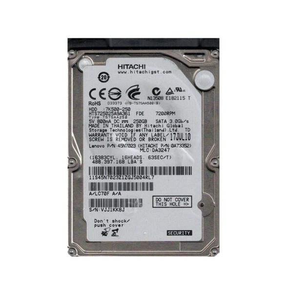 0A73352 Hitachi Travelstar 7K500 250GB 7200RPM SATA 3Gb/s 16MB Cache 2.5-inch Hard Drive