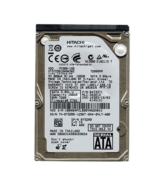 0A73371 Hitachi Travelstar 7K500 160GB 7200RPM SATA 3Gb/s 16MB Cache 2.5-inch Hard Drive