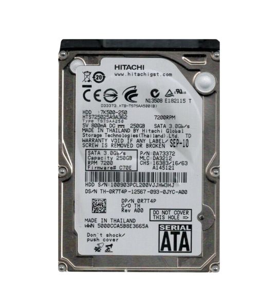 0A73372 Hitachi Travelstar 7K500 250GB 7200RPM SATA 3Gb/s 16MB Cache 2.5-inch Hard Drive