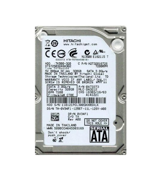 0A73373 Hitachi Travelstar 7K500 320GB 7200RPM SATA 3Gb/s 16MB Cache 2.5-inch Hard Drive