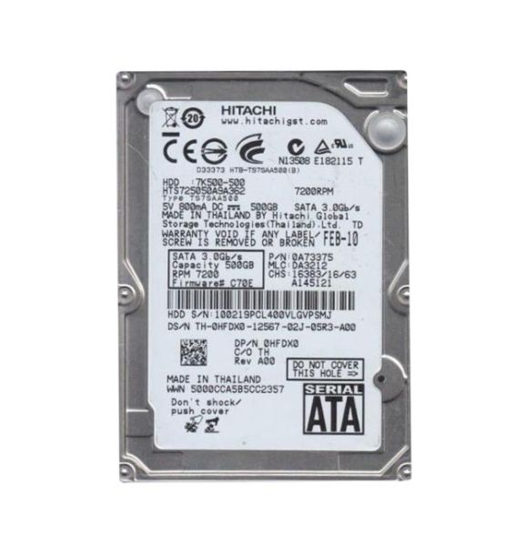 0A73375 Hitachi Travelstar 7K500 500GB 7200RPM SATA 3Gb/s 16MB Cache 2.5-inch Hard Drive