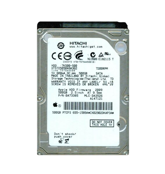 0A73385 Hitachi Travelstar 7K500 500GB 7200RPM SATA 3Gb/s 16MB Cache 2.5-inch Hard Drive