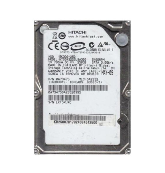 0A73475 Hitachi Travelstar 5K320 250GB 5400RPM SATA 3Gb/s 8MB Cache 2.5-inch Hard Drive