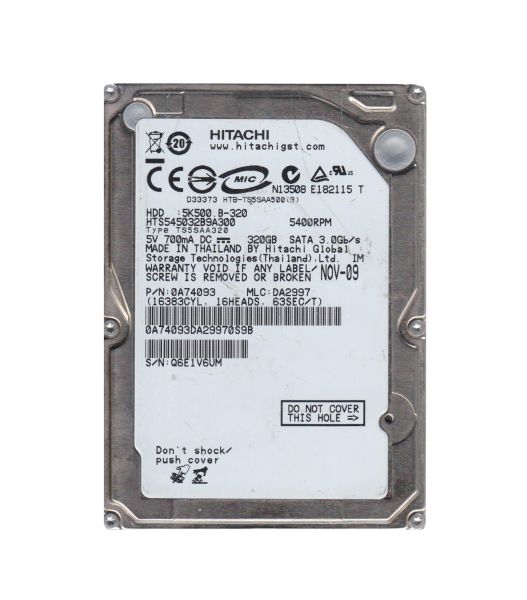 0A74093 Hitachi Travelstar 5K500.B 320GB 5400RPM SATA 3Gb/s 8MB Cache 2.5-inch Hard Drive