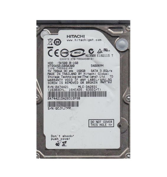 0A74421 Hitachi Travelstar 5K500.B 160GB 5400RPM SATA 3Gb/s 8MB Cache 2.5-inch Hard Drive