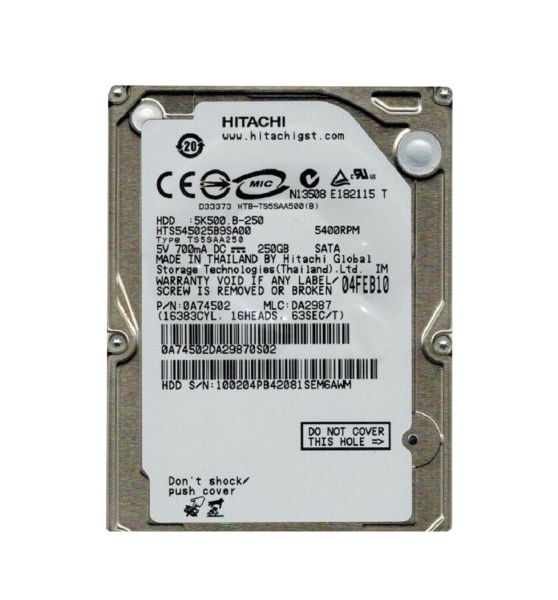 0A74502 Hitachi Travelstar 5K500.B 250GB 5400RPM SATA 1.5Gb/s 8MB Cache 2.5-inch Hard Drive