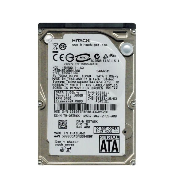 0A74811 Hitachi Travelstar 5K500.B 160GB 5400RPM SATA 3Gb/s 8MB Cache 2.5-inch Hard Drive