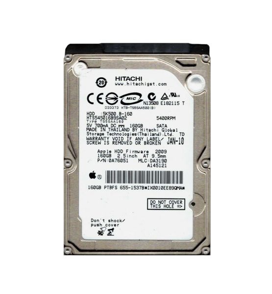 0A76051 Hitachi Travelstar 5K500.B 160GB 5400RPM SATA 1.5Gb/s 8MB Cache 2.5-inch Hard Drive