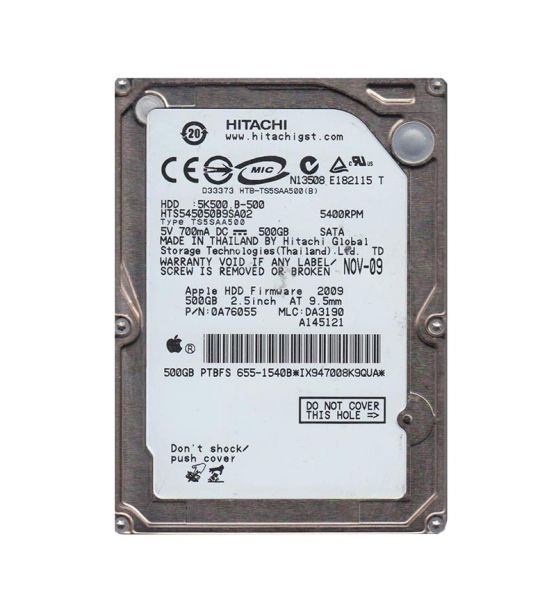 0A76055 Hitachi Travelstar 5K500.B 500GB 5400RPM SATA 1.5Gb/s 8MB Cache 2.5-inch Hard Drive