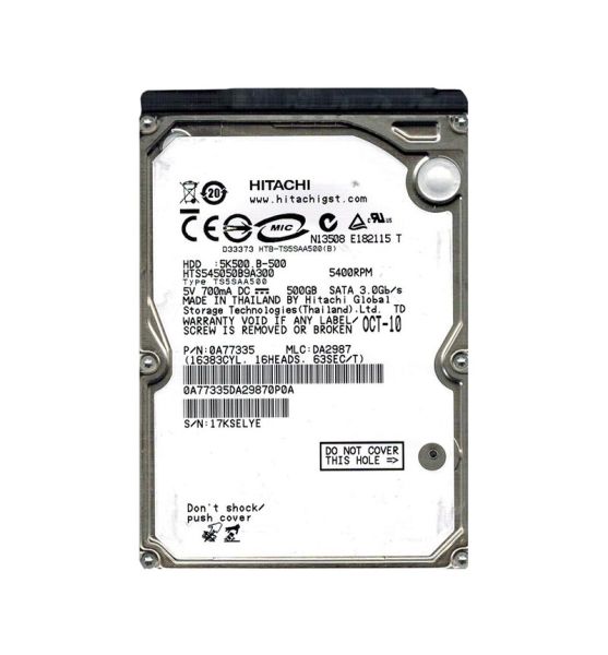 0A77335 Hitachi Travelstar 5K500.B 500GB 5400RPM SATA 3Gb/s 8MB Cache 2.5-inch Hard Drive