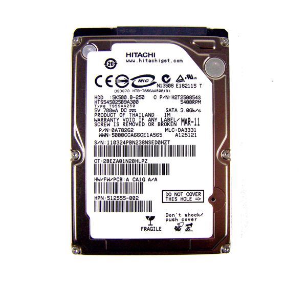 0A78262 Hitachi Travelstar 5K500.B 250GB 5400RPM SATA 3Gb/s 8MB Cache 2.5-inch Hard Drive