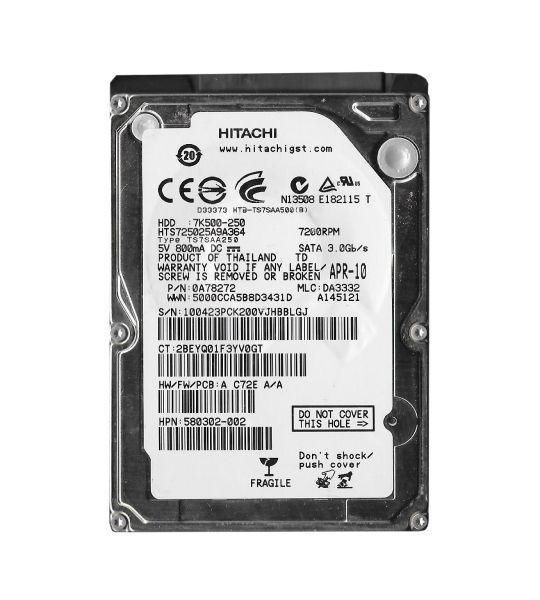 0A78272 Hitachi Travelstar 7K500 250GB 7200RPM SATA 3Gb/s 16MB Cache 2.5-inch Hard Drive