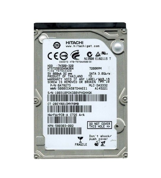 0A78273 Hitachi Travelstar 7K500 320GB 7200RPM SATA 3Gb/s 16MB Cache 2.5-inch Hard Drive