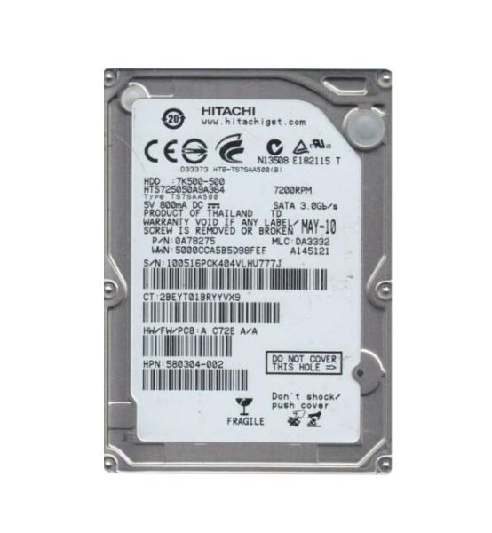 0A78275 Hitachi Travelstar 7K500 500GB 7200RPM SATA 3Gb/s 16MB Cache 2.5-inch Hard Drive