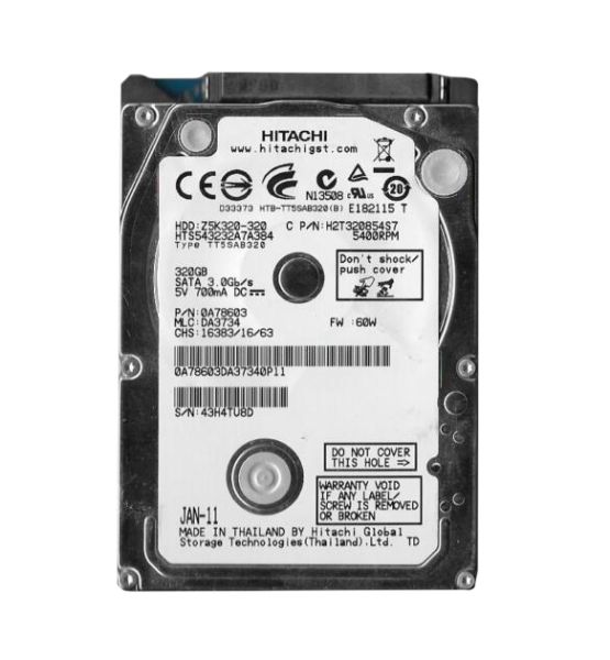 0A78603 Hitachi TravelStar 320GB 5400RPM SATA 3Gb/s 8MB Cache 7MM 2.5-inch Hard Drive