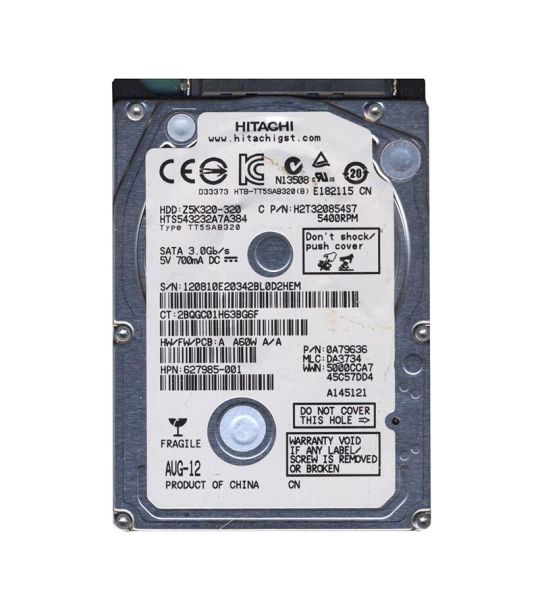 0A79636 Hitachi Travelstar Z5K320 320GB 5400RPM SATA 3Gb/s 8MB Cache 2.5-inch Hard Drive