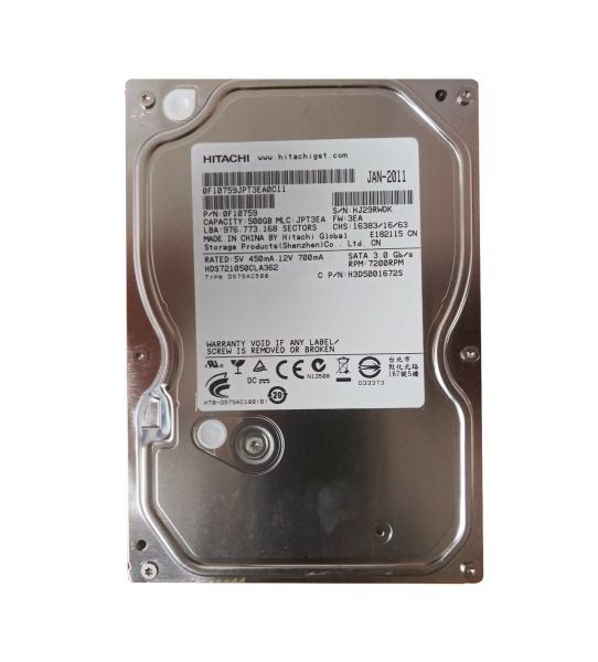 0F10759 Hitachi Deskstar 7K1000.C 500GB 7200RPM SATA 3Gb/s 16MB Cache 3.5-inch Hard Drive
