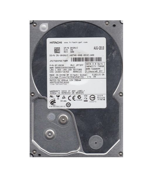 0F10838 Hitachi Deskstar 7K1000.C 750GB 7200RPM SATA 3Gb/s 32MB Cache 3.5-inch Hard Drive