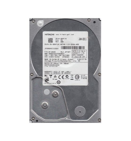 0F10839 Hitachi Deskstar 7K1000.C 1TB 7200RPM SATA 3Gb/s 32MB Cache 3.5-inch Hard Drive