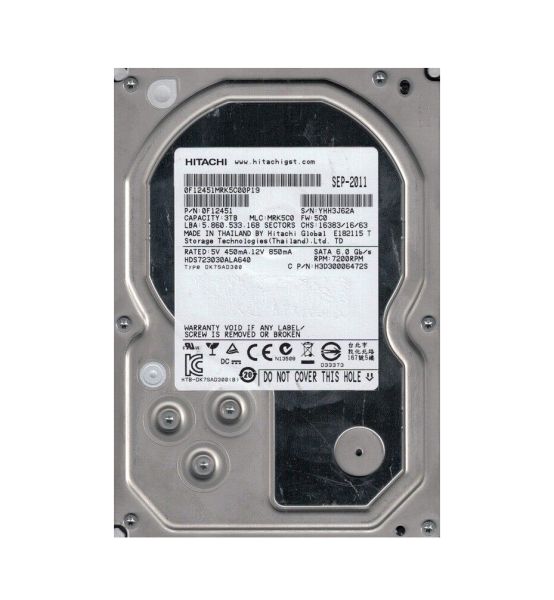 0F12451 Hitachi Deskstar 7K3000 3TB 7200RPM SATA 6Gb/s 64MB Cache 3.5-inch Hard Drive