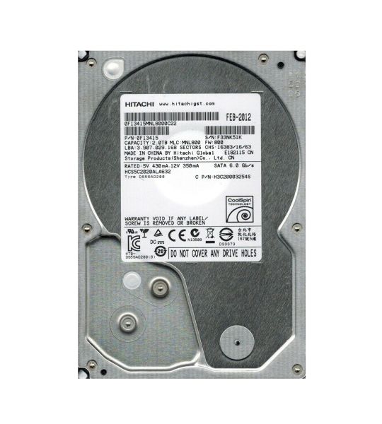 0F13415 Hitachi CinemaStar 5K2000 2TB 5400RPM SATA 6Gb/s 32MB Cache 3.5-inch Hard Drive