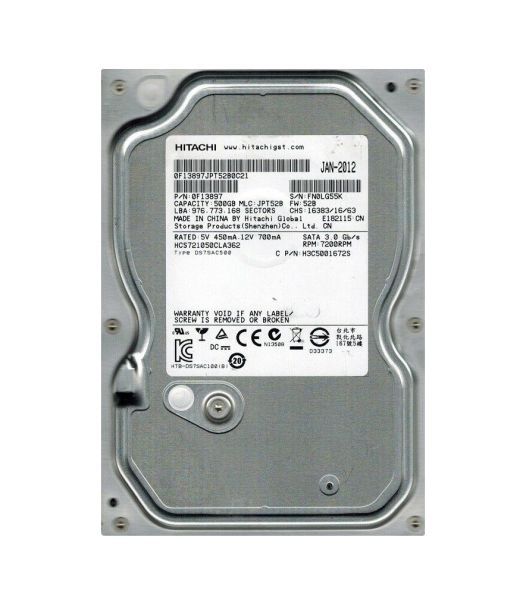 0F13897 Hitachi Deskstar 7K1000.C 500GB 7200RPM SATA 6Gb/s 16MB Cache 3.5-inch Hard Drive