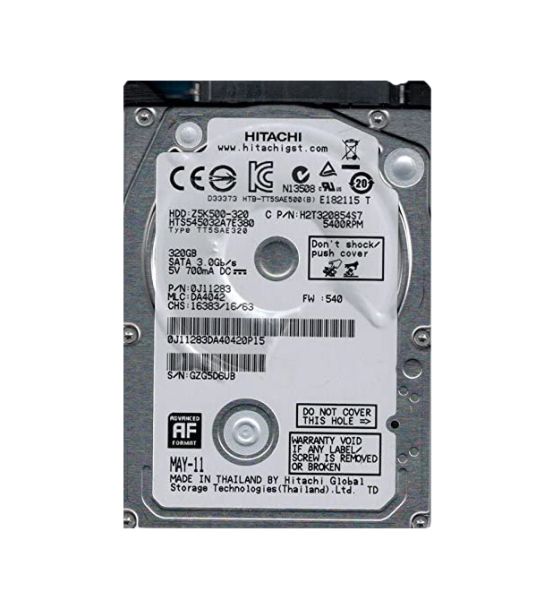 0J11283 Hitachi Travelstar Z5K500 320GB 5400RPM SATA 3Gb/s 8MB Cache 2.5-inch Hard Drive