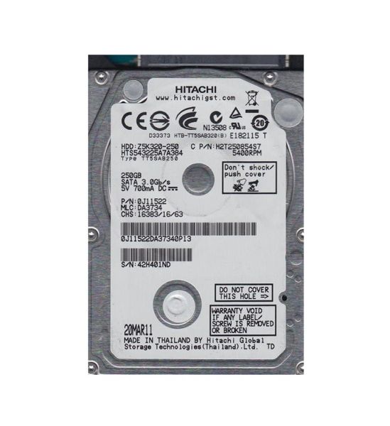 0J11522 Hitachi Travelstar Z5K320 250GB 5400RPM SATA 3Gb/s 8MB Cache 2.5-inch Hard Drive