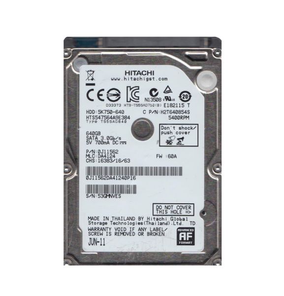 0J11562 HGST Travelstar 5K750 HTS547564A9E384 640 GB 2.5 Internal Hard Drive - SATA/300 - 5400 rpm - 8 MB Buffer